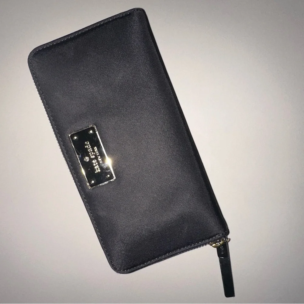 Kate Spade Black fabric wallet with Gold hardware Accents contemporary